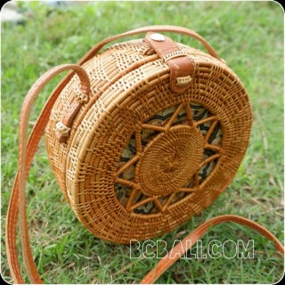 new circle design rattan ata hand woven batik lining handbag